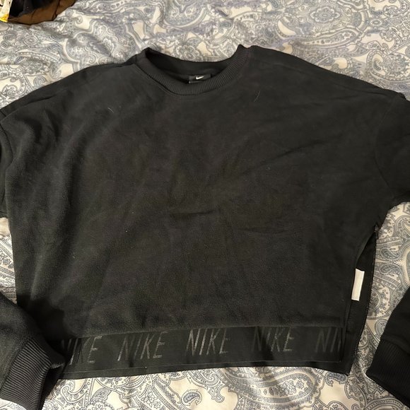 NIKE Black Polar Fleece Crop Side Zip Pullover Crop Sweatshirt sz. Small - Picture 2 of 5
